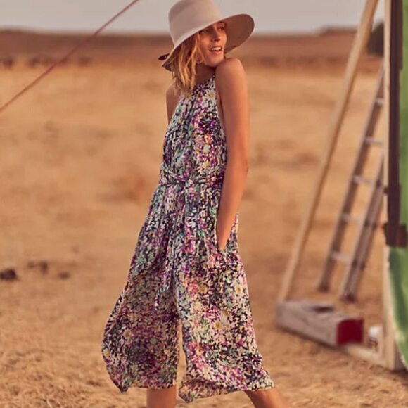 Tracy Reese Wide Leg Selena Jumpsuit Sz XS Sleeveless Watercolor Floral #217C - Picture 1 of 10